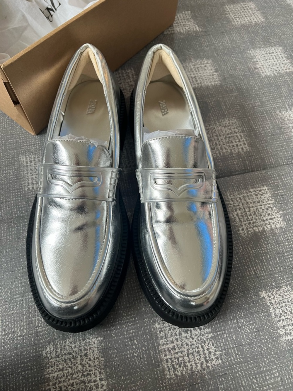 Zara Metallic Silver Women’s Penny Loafers
